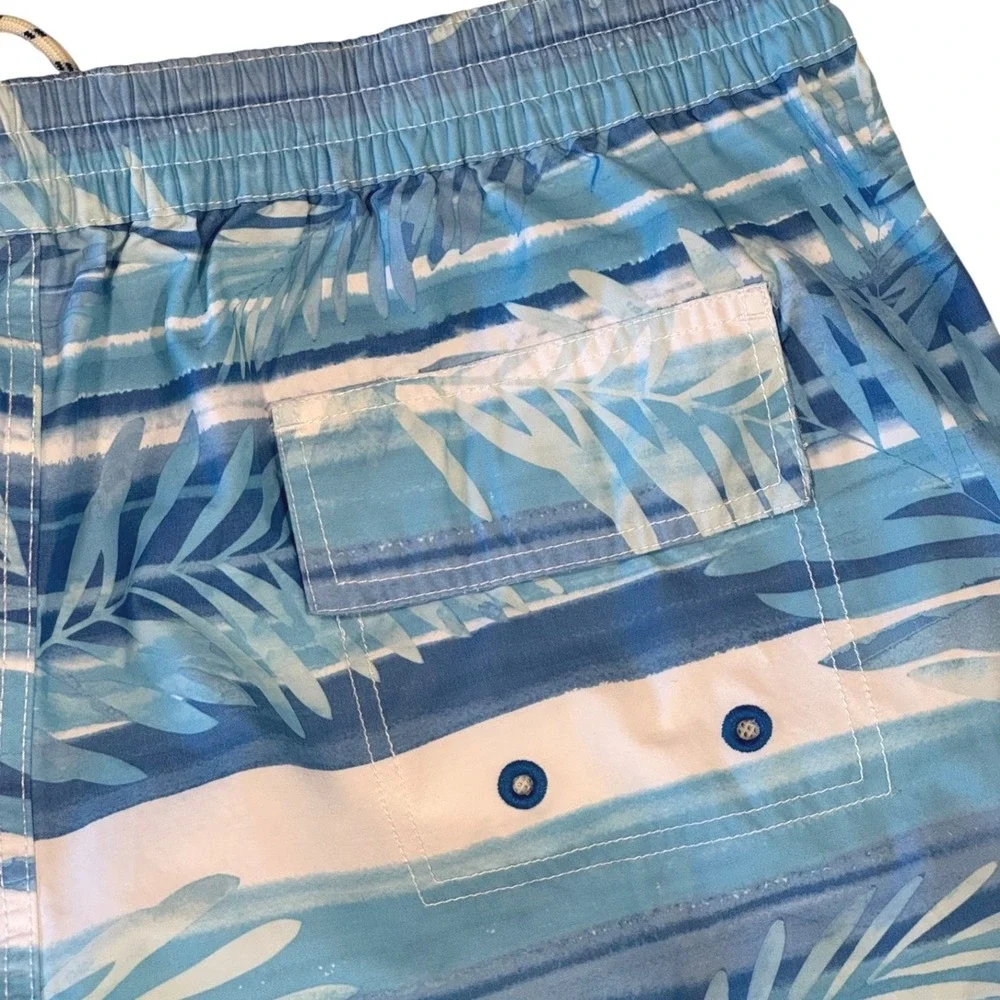Tommy Bahama Relax Mens XL Blue Tropical Palm Striped‎ Swim Trunks Board Shorts